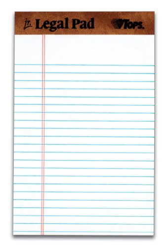 TOPS The Legal Pad Legal Pad, 5 x 8 Inches, Perforated, White, Narrow Rule, 50 Sheets per Pad, 5 Pads per Pack (75008)