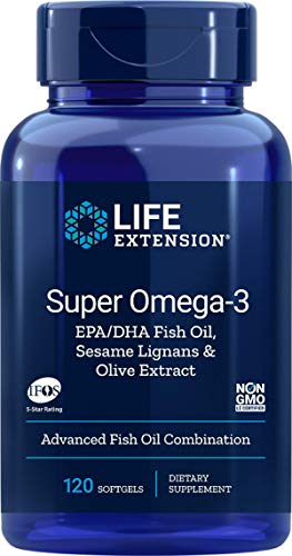 Book Cover Life Extension Super Omega-3 EPA/DHA with Sesame Lignans & Olive Extract, 120 Softgels