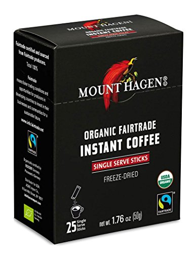 Mount Hagen Organic Instant Regular Coffee, 25 Count Single Serve packet Net wt 1.76 oz (50g)