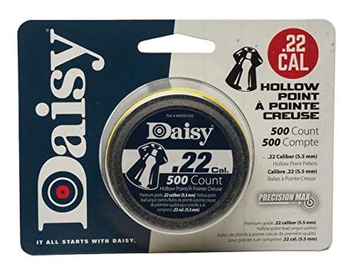 Daisy, .22 500ct Hollow Point Pellets (Silver, 5.5 Mm), 500-Count Hollow-Point .22 Caliber Precisionmax Pellets in A Screw-Top Tin Container