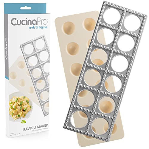 Ravioli Mold with Extra Large 1 3/4" Squares- Authentic Ravioli Tray and Press Makes 12 Italian Raviolis at a Once