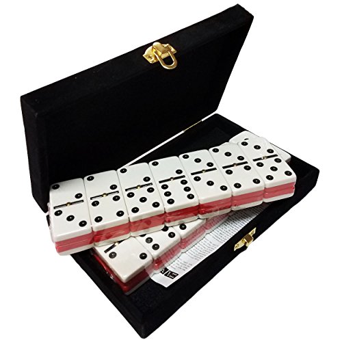 Domino Double Six - Red & White Two Tone Tile Jumbo Tournament Size w/Spinners in Deluxe Velvet Case