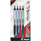 PILOT Precise V5 RT Refillable & Retractable Liquid Ink Rolling Ball Pens, Extra Fine Point (0.5mm) Black/Blue/Red/Green Inks, 4-Pack (26055)