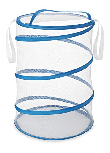 Book Cover Whitmor 18 Inch Collapsible Hamper White with Blue Trim