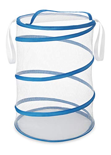 Whitmor 18 Inch Collapsible Hamper White with Blue Trim