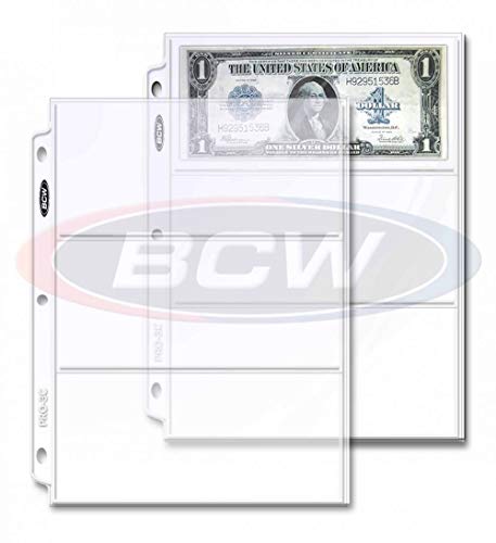20 (Twenty Pages) - BCW Pro 3-Pocket Currency Storage Page - Dollar Bill & Currency Collecting Supplies