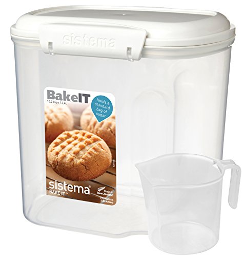 Sistema Bake IT Sugar Storage Container with Measuring Cup, 10 Cup/2 L, Clear/White