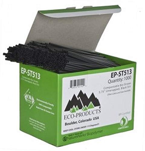 Eco-Products 5.75" Black Unwrapped Stir Straws -Box of 1,000