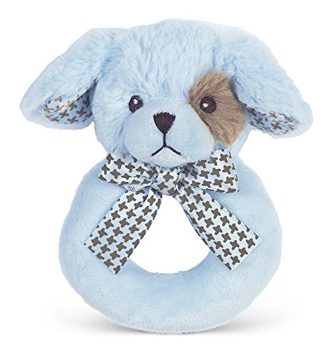 Bearington Baby Lil' Waggles Plush Stuffed Animal Blue Puppy Dog Soft Ring Rattle, 5.5"