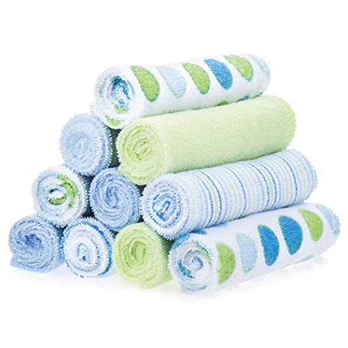 Book Cover Spasilk Washcloth Wipes Set for Newborn Boys and Girls, Soft Terry Washcloth Set, Pack of 10, Blue Dots