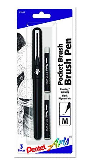 Book Cover Pentel Arts Pocket Brush Pen, Includes 2 Black Ink Refills (GFKP3BPA)