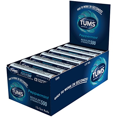 Tums Regular Strength, Peppermint, 12-Count Rolls (Pack of 12)