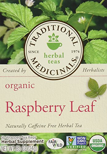 Traditional Medicinals Organic Raspberry Leaf Herbal Tea Caffeine Free 16 Bags Pack of 3