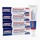 Secure Waterproof Denture Adhesive - Zinc Free - Extra Strong Hold For Upper, Lower or Partials - 1.4 oz (Pack of 4) 1.4 Ounce (Pack of 4)