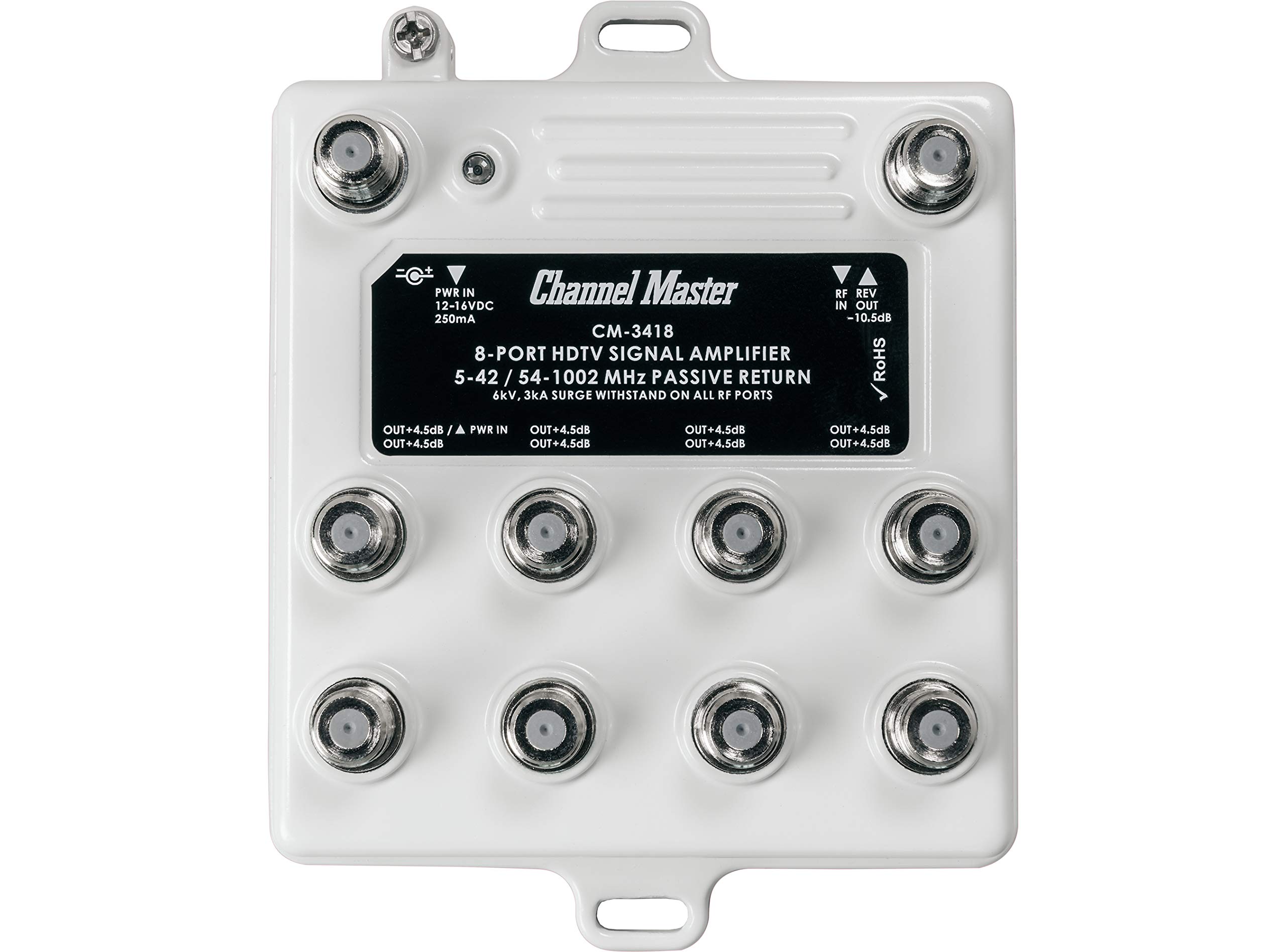 Channel Master Ultra Mini 8 TV Antenna Amplifier, TV Antenna Signal Booster with 8 Outputs for Connecting Antenna or Cable TV to Multiple Televisions (CM-3418),White 8-Port Single