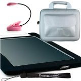Amazon Kindle DX Combo: Black Silicon Skin With Gray Silver Kroo Cube Travel Carrying Pouch Case with Side Pocket + Includes a 4-Inch Determination Hand Strap Strap and a Pink 2LED UltraFlex E-Reader Mighty Light