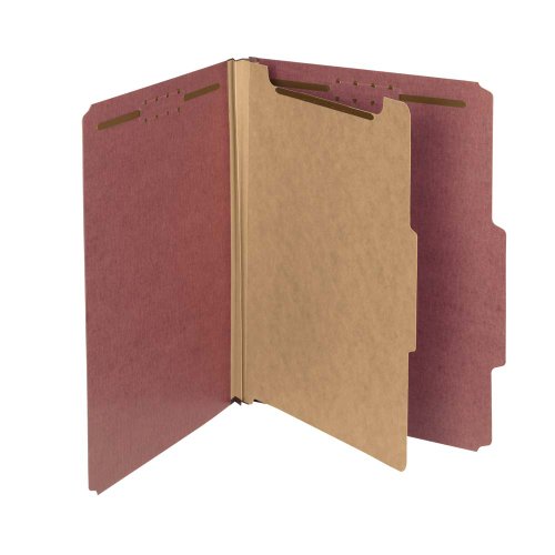 Smead 100% Recycled Pressboard Classification File Folder, 1 Divider, 2" Expansion, Letter Size, Red, 10 per Box (13724)