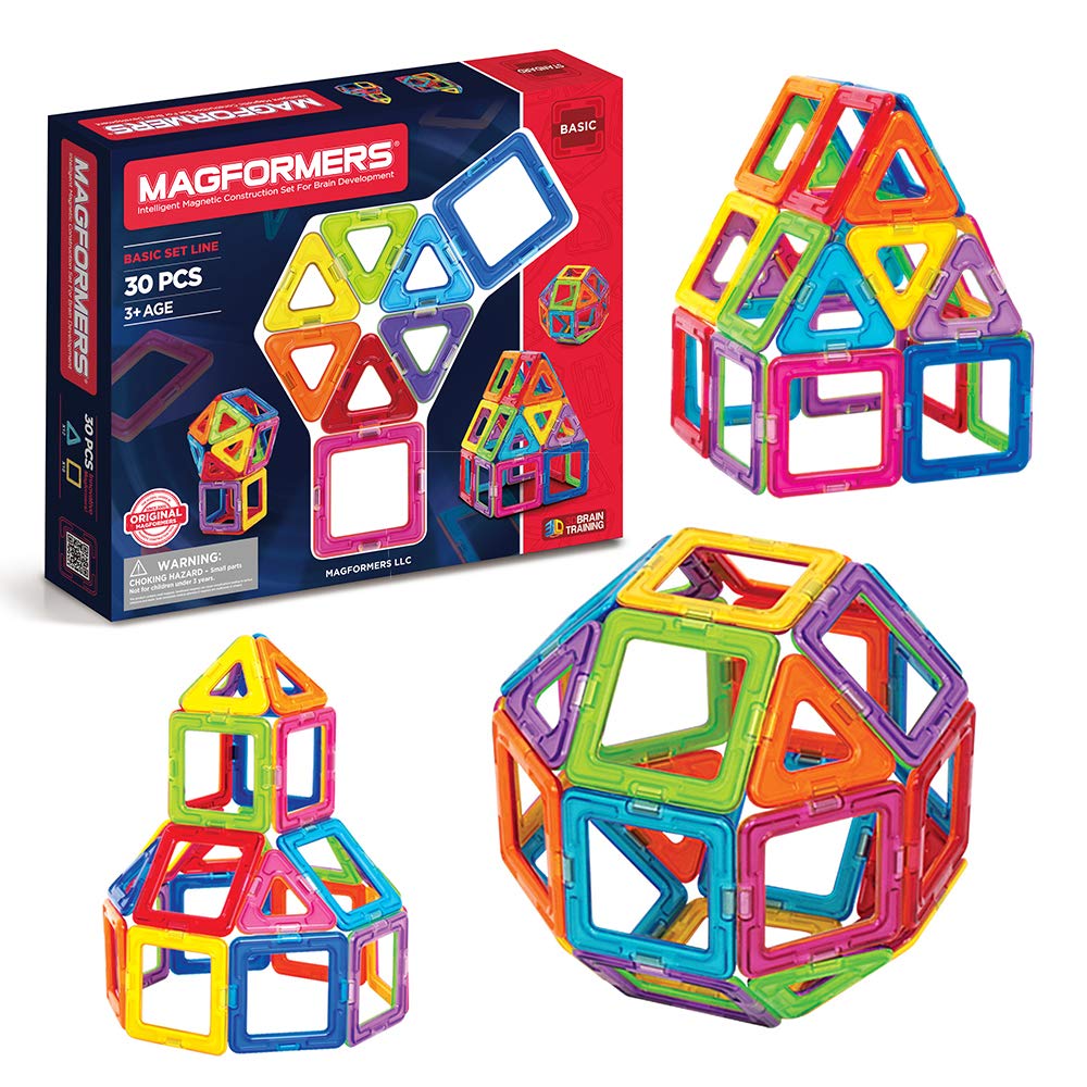 Book Cover Magformers Basic Set (30 pieces) magnetic building blocks, educational tiles, STEM toy - 63076 , Rainbow