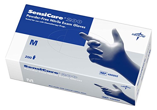 Medline SensiCare 200 Nitrile Exam Gloves, Disposable, Powder-Free, Blue, Medium, Box of 200