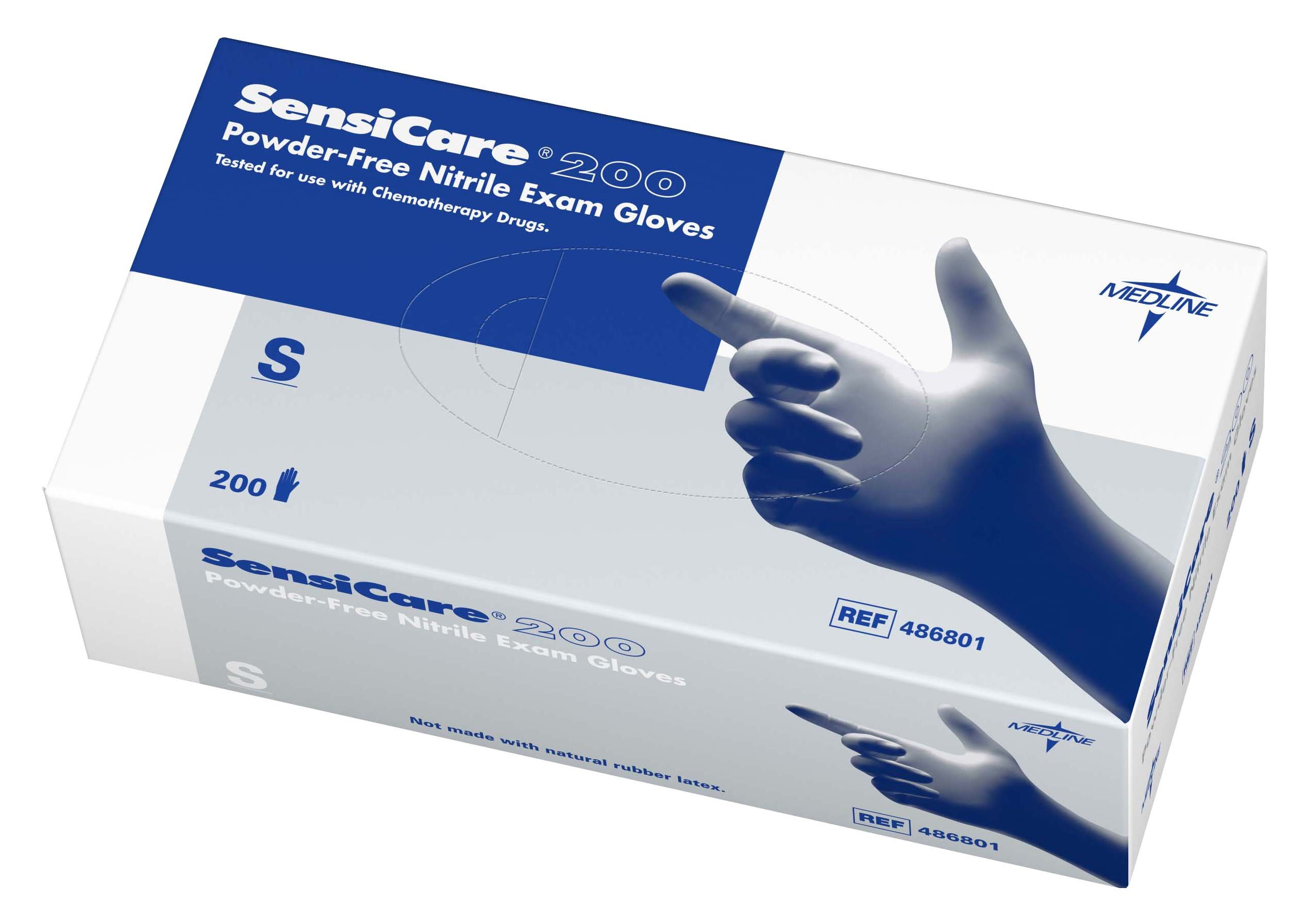 Book Cover Medline SensiCare 200 Nitrile Exam Gloves, Disposable, Powder-Free, Blue, Small, Box of 200 Small, 200 count
