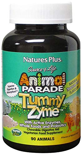 NaturesPlus Animal Parade Source of Life Children's Chewable Digestive Aid - Tropical Fruit Flavor - 90 Animal Shaped Tablets - Contains Live Probiotics - Vegetarian, Gluten-Free - 90 Servings