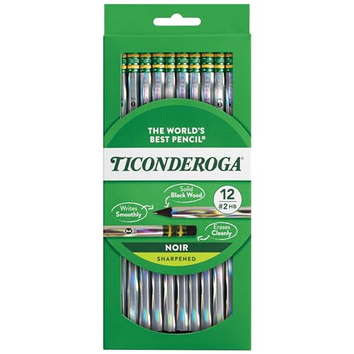 Ticonderoga Noir Black Wood-Cased #2 Pencils, Holographic Design, 12-Count (13970)