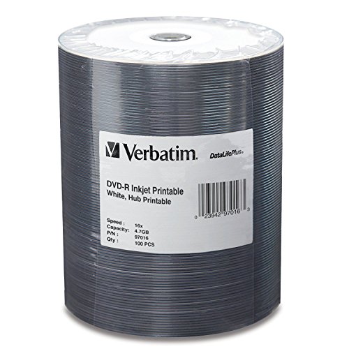 Book Cover Verbatim DVD-R 4.7GB 16X DataLifePlus White Inkjet Printable, Hub Printable - 100pk Tape Wrap, 0.1 (97016)