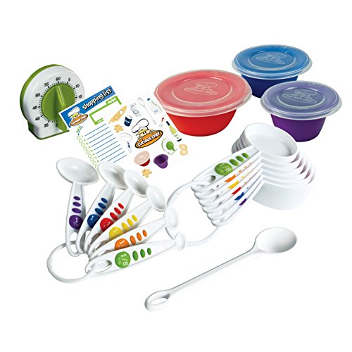 Curious Chef Kids Cookware - 17-Piece Measure & Prep Kit I Real Utensils, Dishwasher Safe, BPA-Free I Includes Measuring Cups & Spoons, Prep Bowl Set, Kitchen Timer and More!