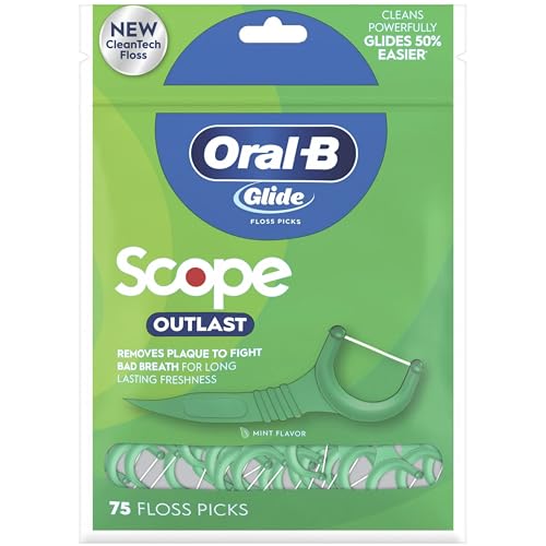 Oral-B Glide Complete with Scope Outlast Dental Floss Picks, Mint, 75 Count
