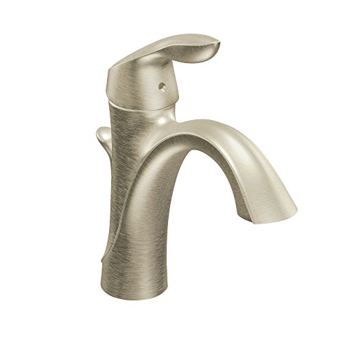 Moen 6400BN Eva One-Handle Single Hole Bathroom Sink Faucet with Optional Deckplate and Drain Assembly, Brushed Nickel