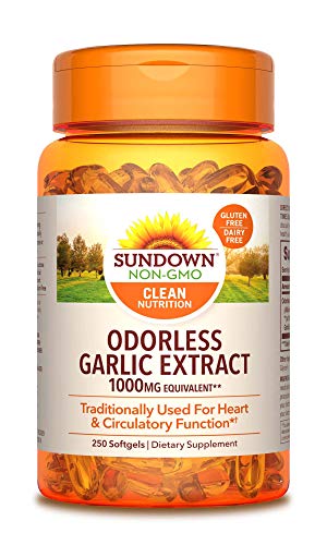 Book Cover Sundown Naturals Garlic 1000 mg, 250 Odorless Softgels