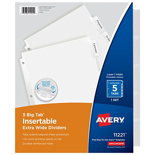 Avery Big Tab Insertable Extra Wide Dividers, 5 Clear Tabs, 1 Set (11221)