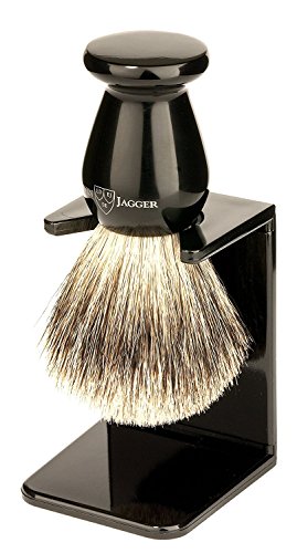 Book Cover Edwin Jagger Best Badger Hair Shaving Brush with Drip Stand - Medium, Imitation Ebony