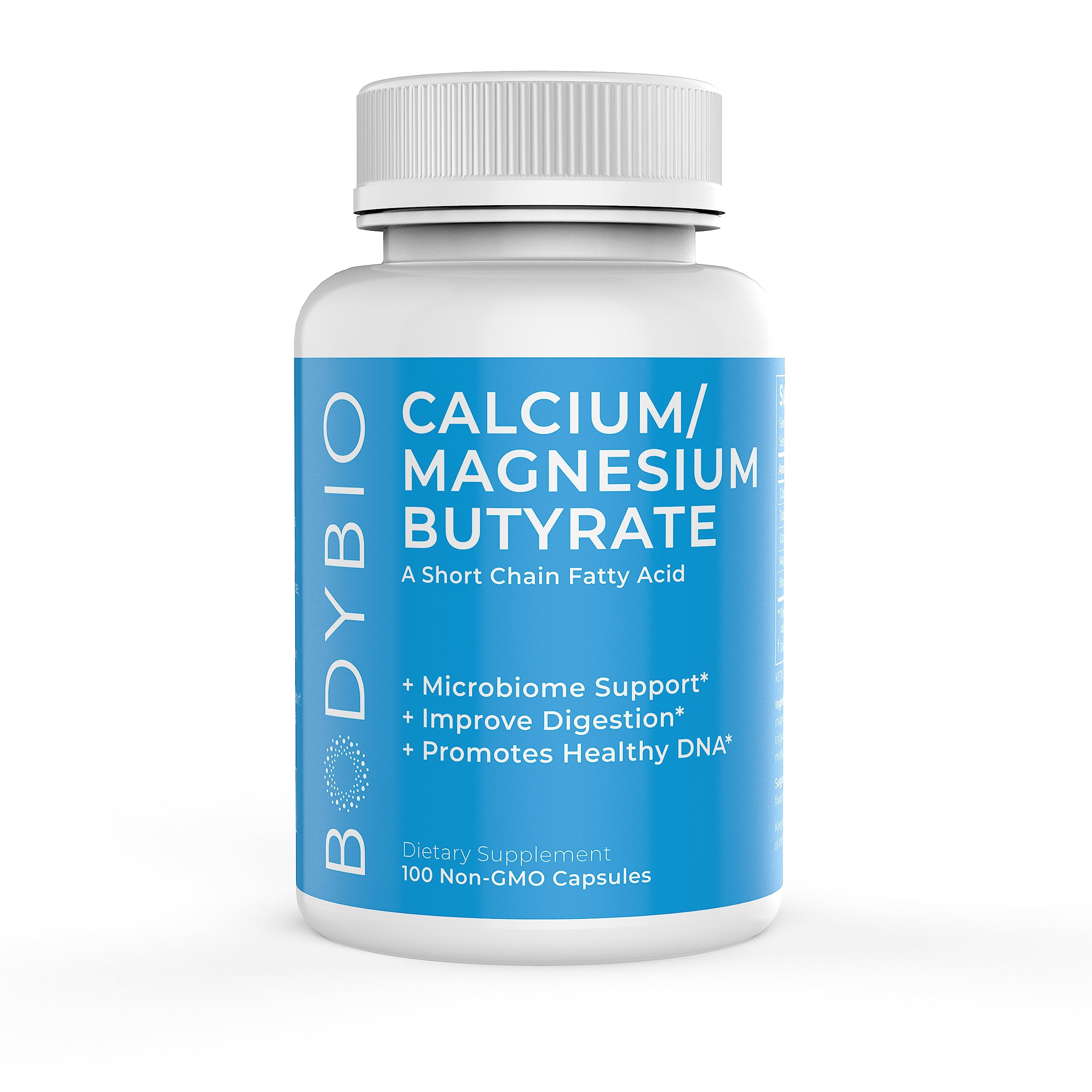 Book Cover BodyBio Butyrate with Calcium & Magnesium - Supports Healthy Digestion, Gut & Microbiome - Leaky Gut Repair - Control Bloating - Fuel for Healthy Gut - 100 Capsules 100 Count (Pack of 1)