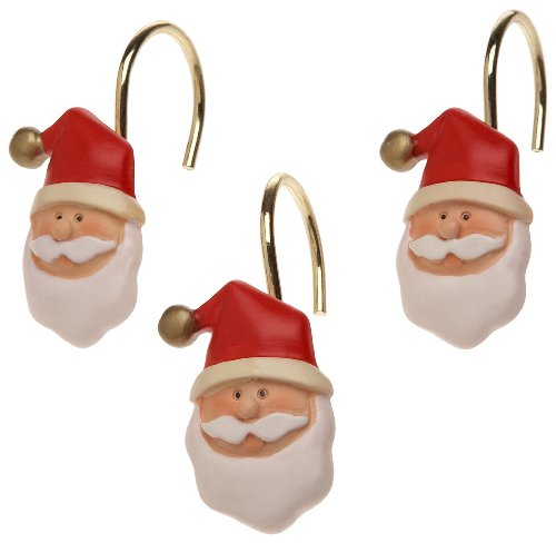 Book Cover Carnation Home Fashions Santa Claus Ceramic Resin Shower Curtain Hooks-set of 12