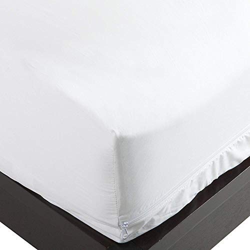 Book Cover National Allergy Premium 100% Cotton Zippered Mattress Protector - Queen Size - 9-inch Deep - White - Breathable 300 Thread Count Hypoallergenic Cover - Advanced Encasement