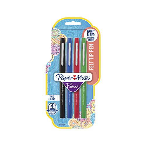 Book Cover Paper Mate Flair Felt Tip Pens, Medium Point (0.7mm), Business Colors, 4 Count - 8404452PP