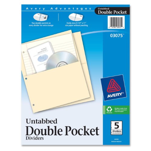 Avery Untabbed Double Pocket Dividers, 5-Divider Set (3075)