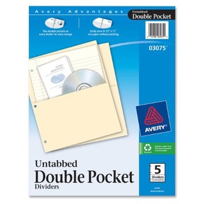 Avery Untabbed Double Pocket Dividers, 5-Divider Set (3075)