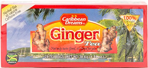 Caribbean Dreams Ginger Tea, 24 Tea Bags, 100% Ginger Root, Herbal, Natural, Caffeine Free Ginger Tea From Jamaica