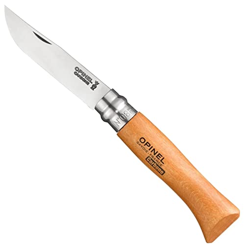 Book Cover Opinel No.08 Carbon Steel Folding Pocket Knife with Beechwood Handle, Brown (2540089)