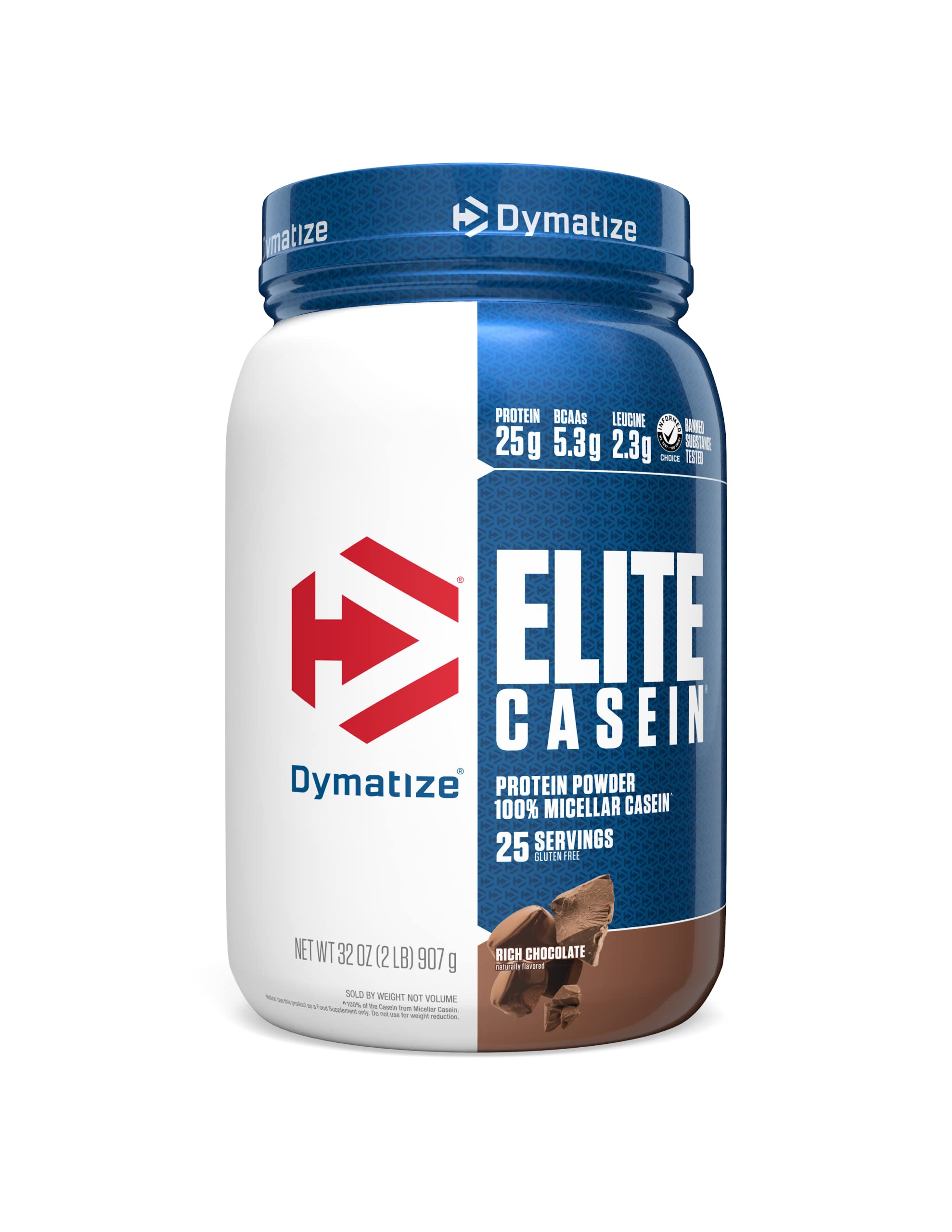Book Cover Dymatize Elite Casein Protein Powder, Slow Absorbing with Muscle Building Amino Acids, 100% Micellar, 25 g Protein, 5.4 g BCAAs & 2.3 g Leucine, Helps Overnight Recovery, Rich Chocolate, 32 Oz Chocolate 25 Servings (Pack of 1)