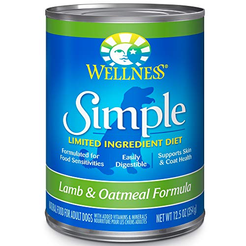 Book Cover Wellness Simple Natural Wet Canned Limited Ingredient Dog Food, Lamb & Oatmeal, 12.5-Ounce Can (Pack Of 12)