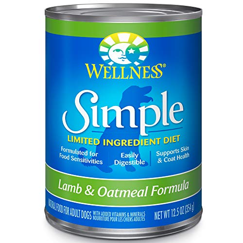 Wellness Simple Natural Wet Canned Limited Ingredient Dog Food, Lamb & Oatmeal, 12.5-Ounce Can (Pack Of 12)