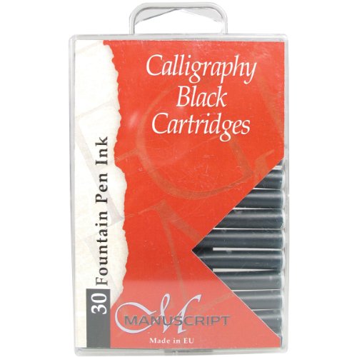 Book Cover Manuscript Pen MC0401CB Fountain Pen Ink Calligraphy Cartridges, Black, 30-Pack