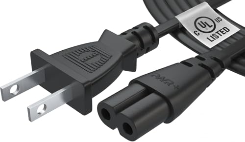 [UL LISTED] Pwr+ Extra Long 12 Ft 2-Prong AC Wall 2 Slot Power Cord for Samsung LED LCD TV Smart Monitor, Xbox One-S X, PS4 Console Cable - IEC-60320 IEC320 C7 to NEMA 1-15P