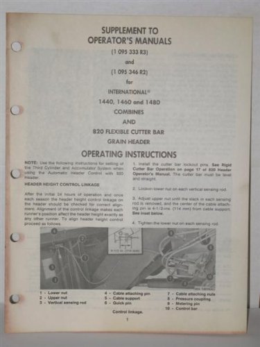 Supplement to operators manuals for International 1440, 1460, 1480 combines and flexible cutter bar grain header by International harvester