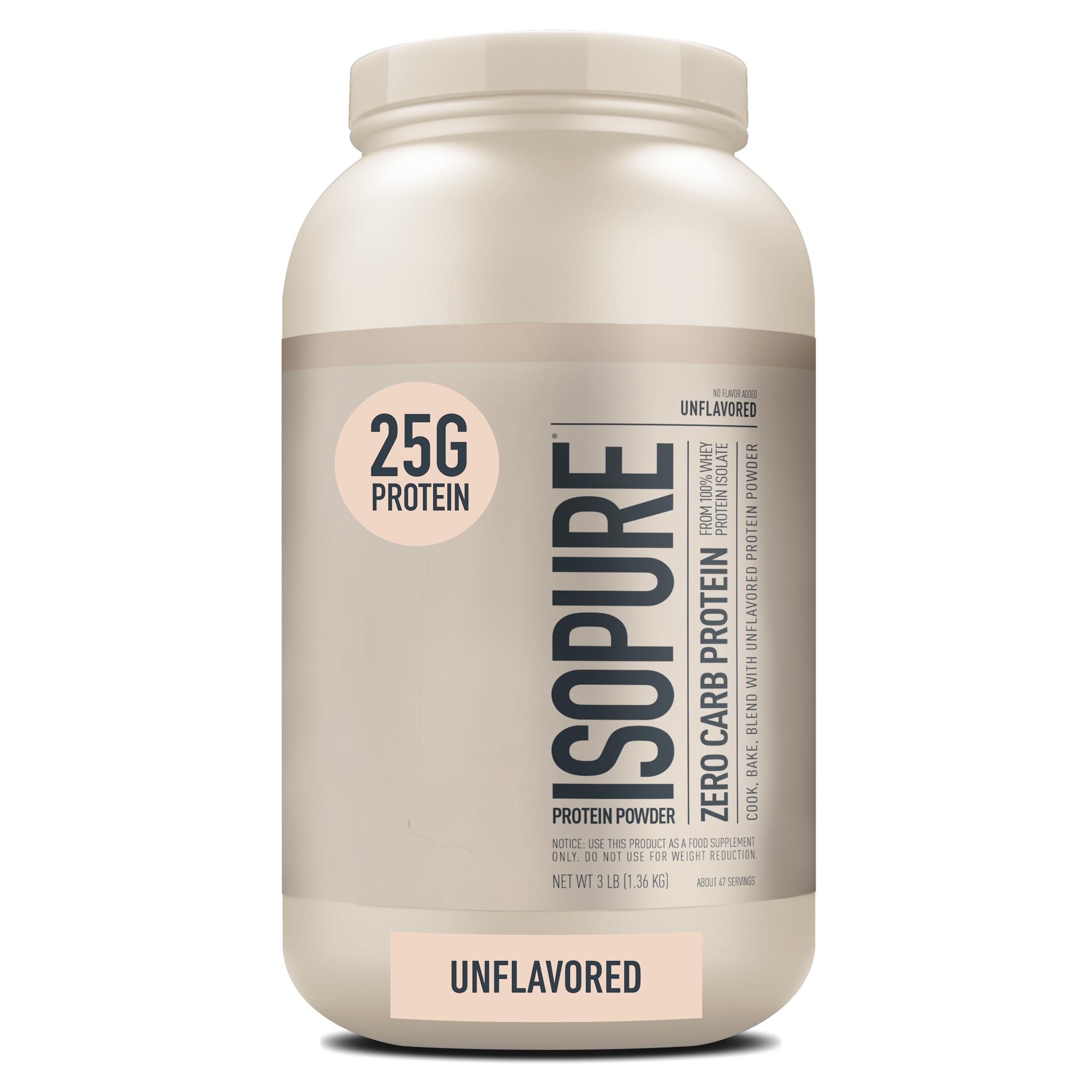 Book Cover Isopure Unflavored Protein, 25g Whey Isolate, with Vitamin C & Zinc for Immune Support, Zero Carb & Keto Friendly, 47 Servings, 3 Pounds (Packaging May Vary) Whey - 3 Pound