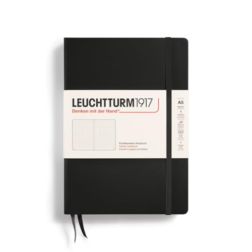 Book Cover LEUCHTTURM1917 - Notebook Hardcover Medium A5-251 Numbered Pages for Writing and Journaling (Black, Dotted)