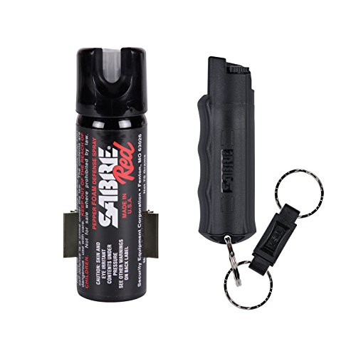 SABRE RED Home & Away Self-Defense Kit â€“ Home Defense Pepper Gel, with Wall Mount & Glow-in-Dark Safety, and On-the-Go Pepper Spray Keychain with Finger Grip â€“ Maximum Police Strength with UV Dye